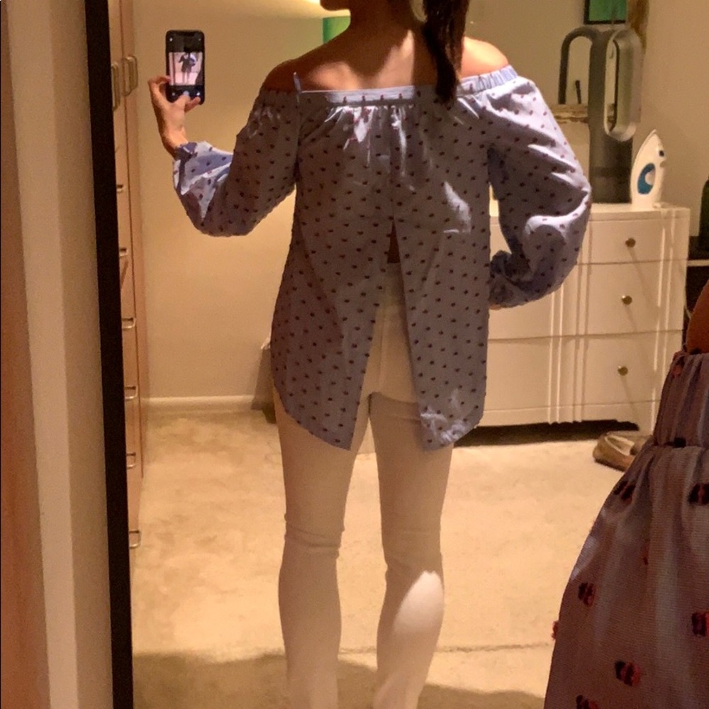 Blue off shoulder top with split back - Picture 3 of 7